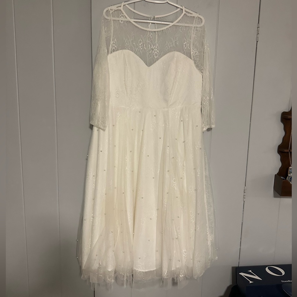 Torrid White Lace Tea Length Wedding Dress